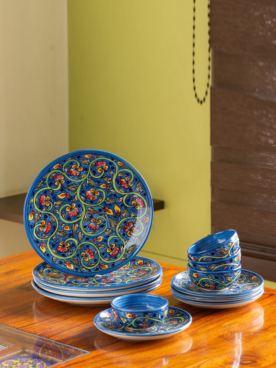 

ExclusiveLane Set Of 12 Blue Hand-painted Ceramic Dinner Plates