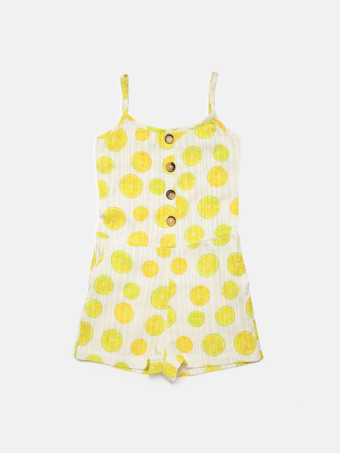 

Blue Giraffe Girls White & Yellow Printed Playsuit