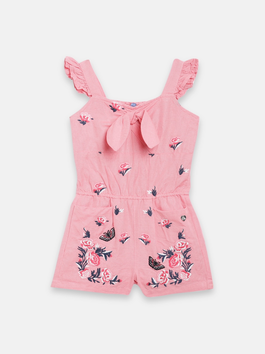 

Blue Giraffe Girls Pink & Navy Blue Self Design Playsuit