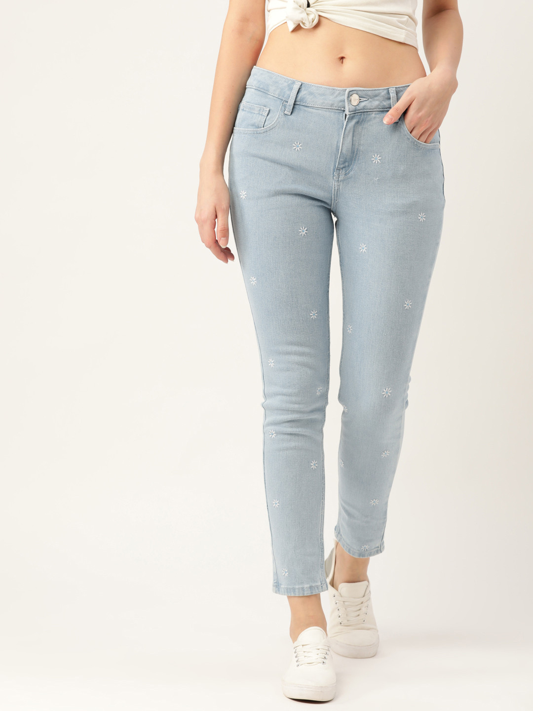 

United Colors of Benetton Women Blue Slim Fit Floral Embroidered Stretchable Jeans