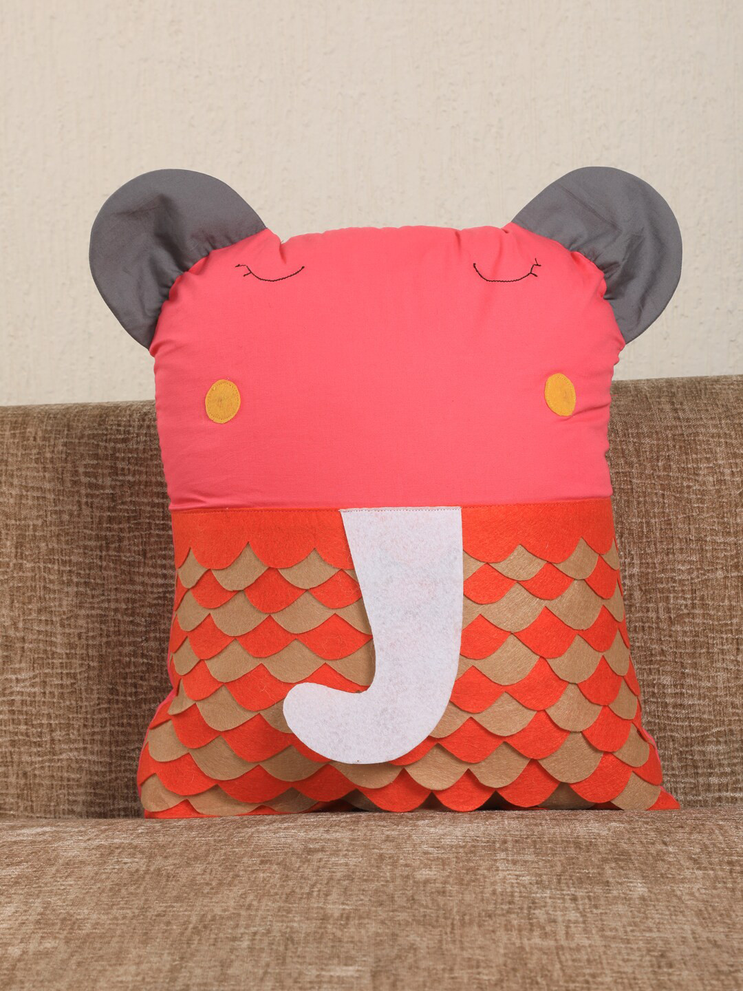 

My Gift Booth Pink & Red Baby Elephant Handcrafted Cushion With Filler