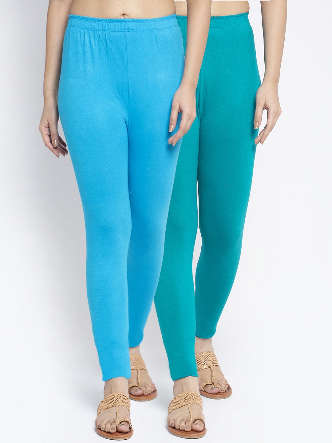 

GRACIT Women Pack of 2 Blue Solid Ankle-Length Leggings