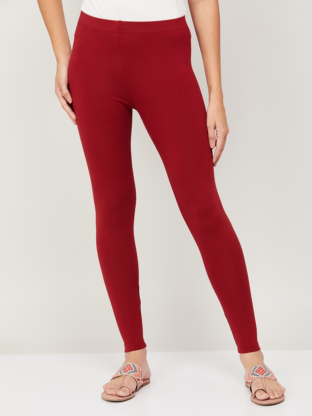 

Melange by Lifestyle Women Red Solid Ankle-Length Leggings