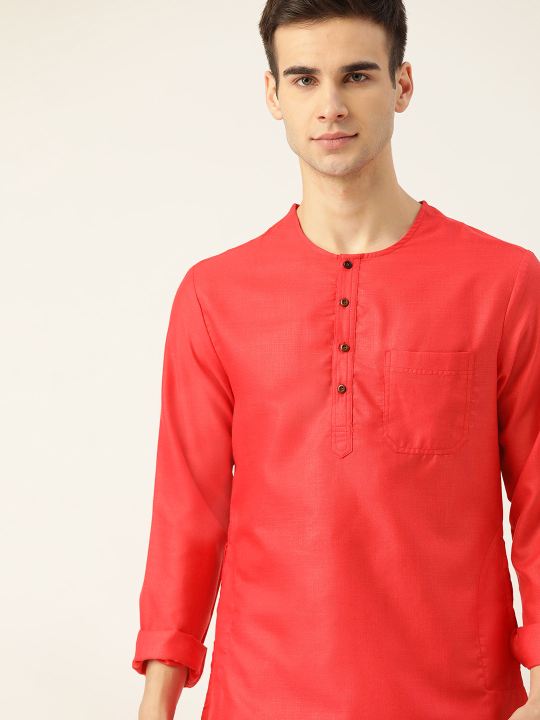 

Ode by House of Pataudi Men Red Solid Straight Kurta