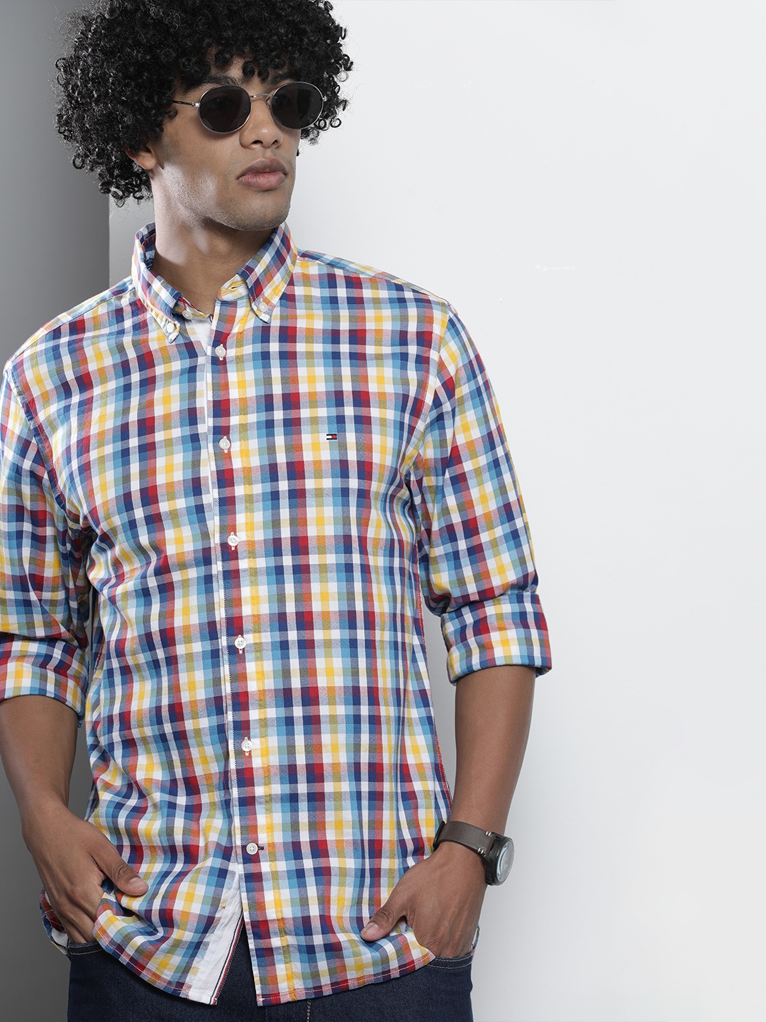 

Tommy Hilfiger Men Multicoloured Checked Cotton Casual Shirt, Multi