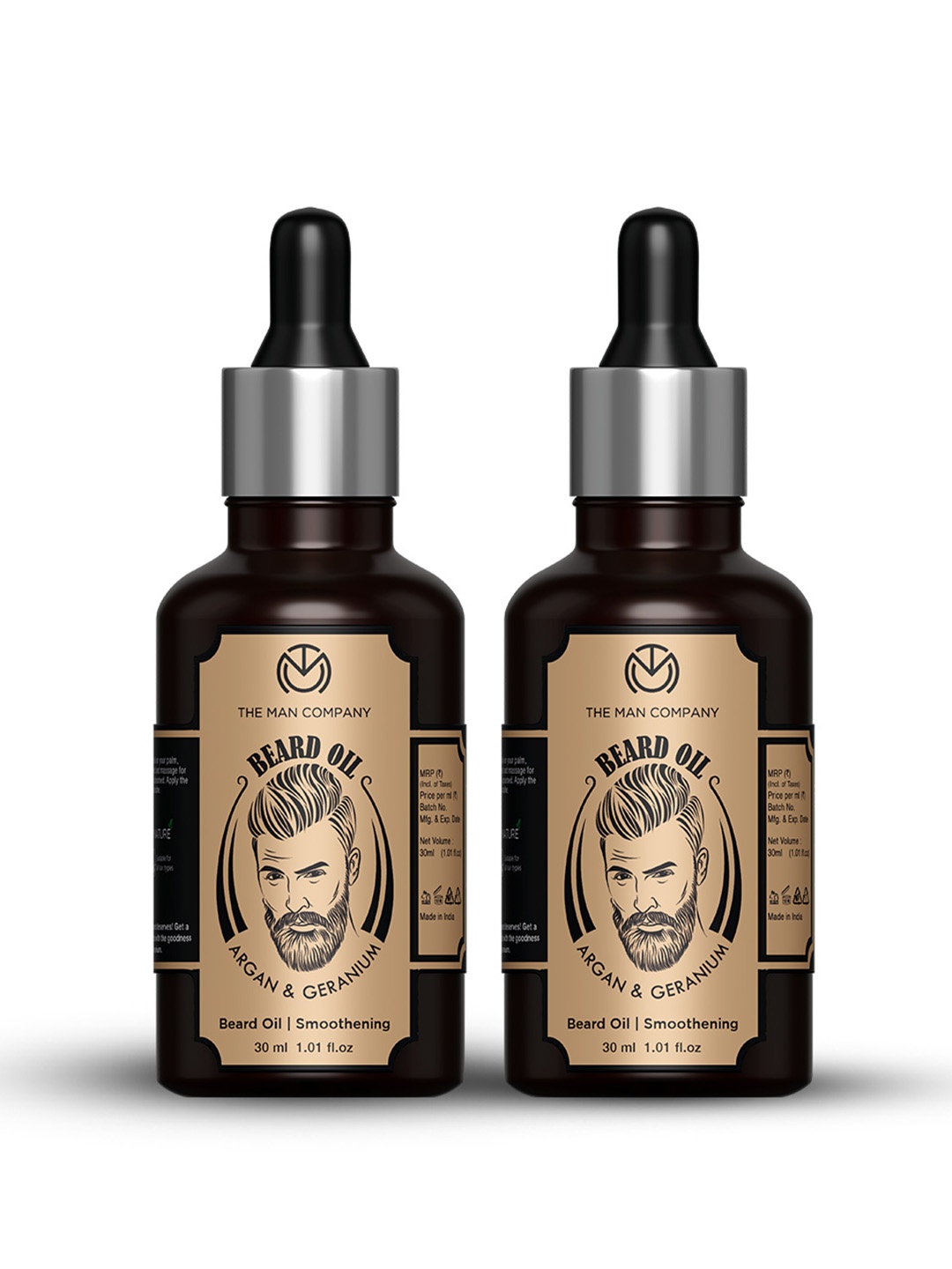 

THE MAN COMPANY Set of 2 Argan & Geranium Beard Oil, Black