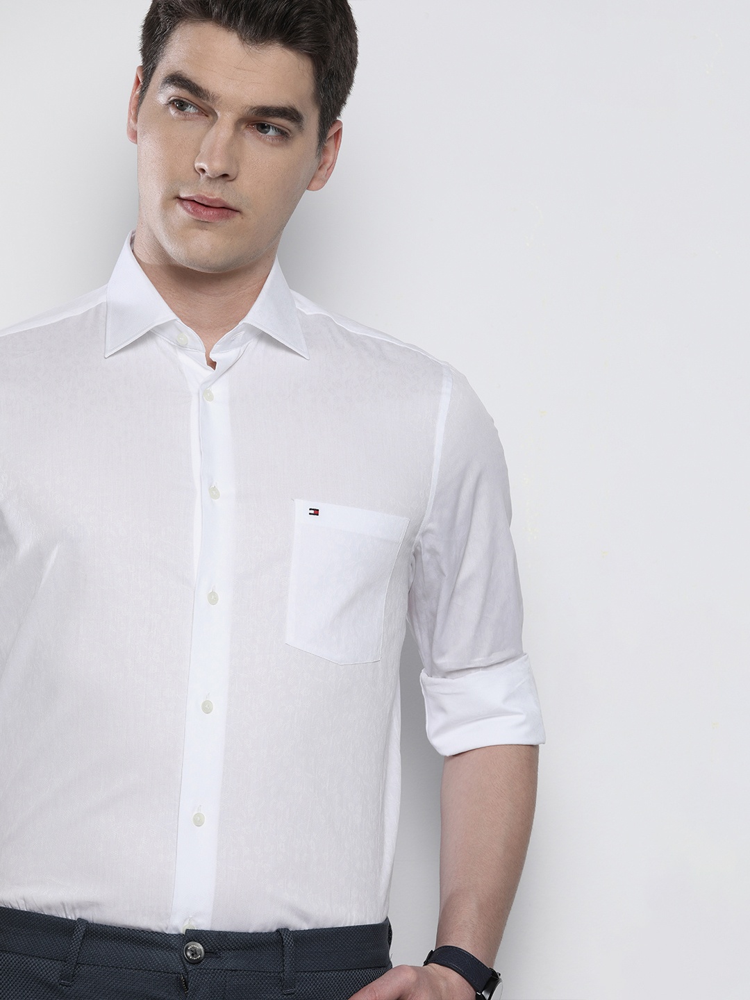 

Tommy Hilfiger Men White Regular Fit Self Design Smart Casual Shirt