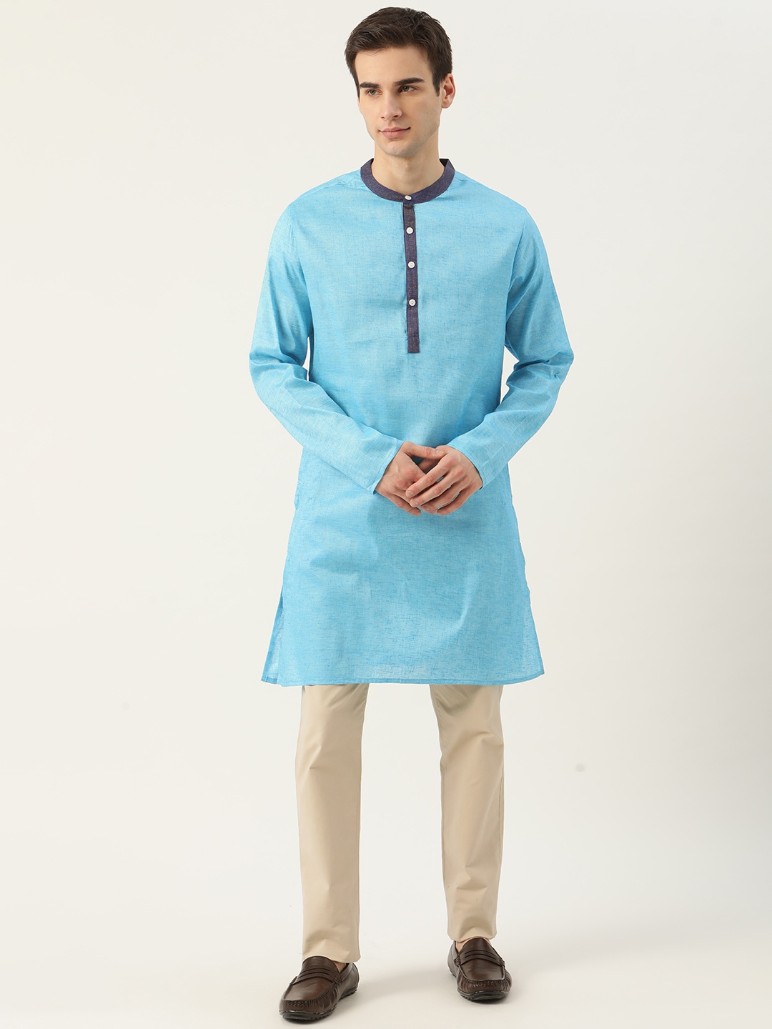 

Ode by House of Pataudi Men Blue Pure Cotton Rozana Kurta