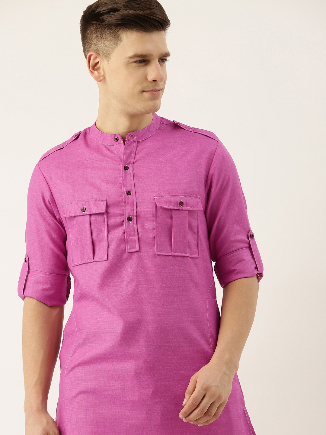 

Ode by House of Pataudi Men Magenta Pink Rozana Kurta