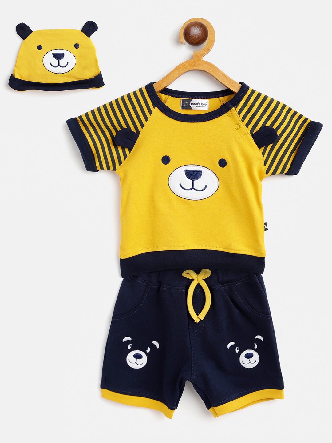 

Moms Love Boys Yellow & Black Applique Detail Clothing Set with Beanie