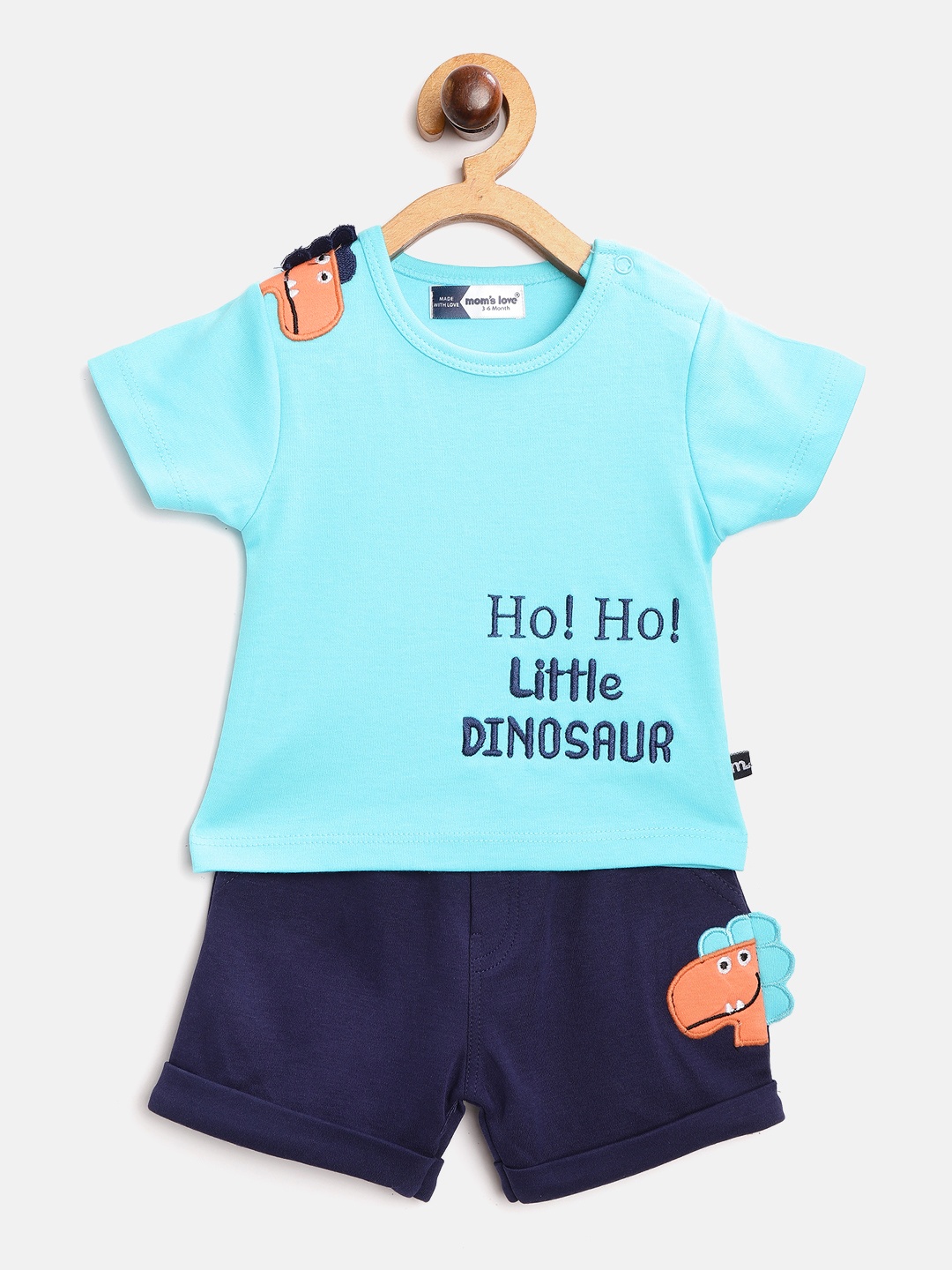 

Moms Love Infant Boys Blue Pure Cotton Embroidered T-shirt with Shorts