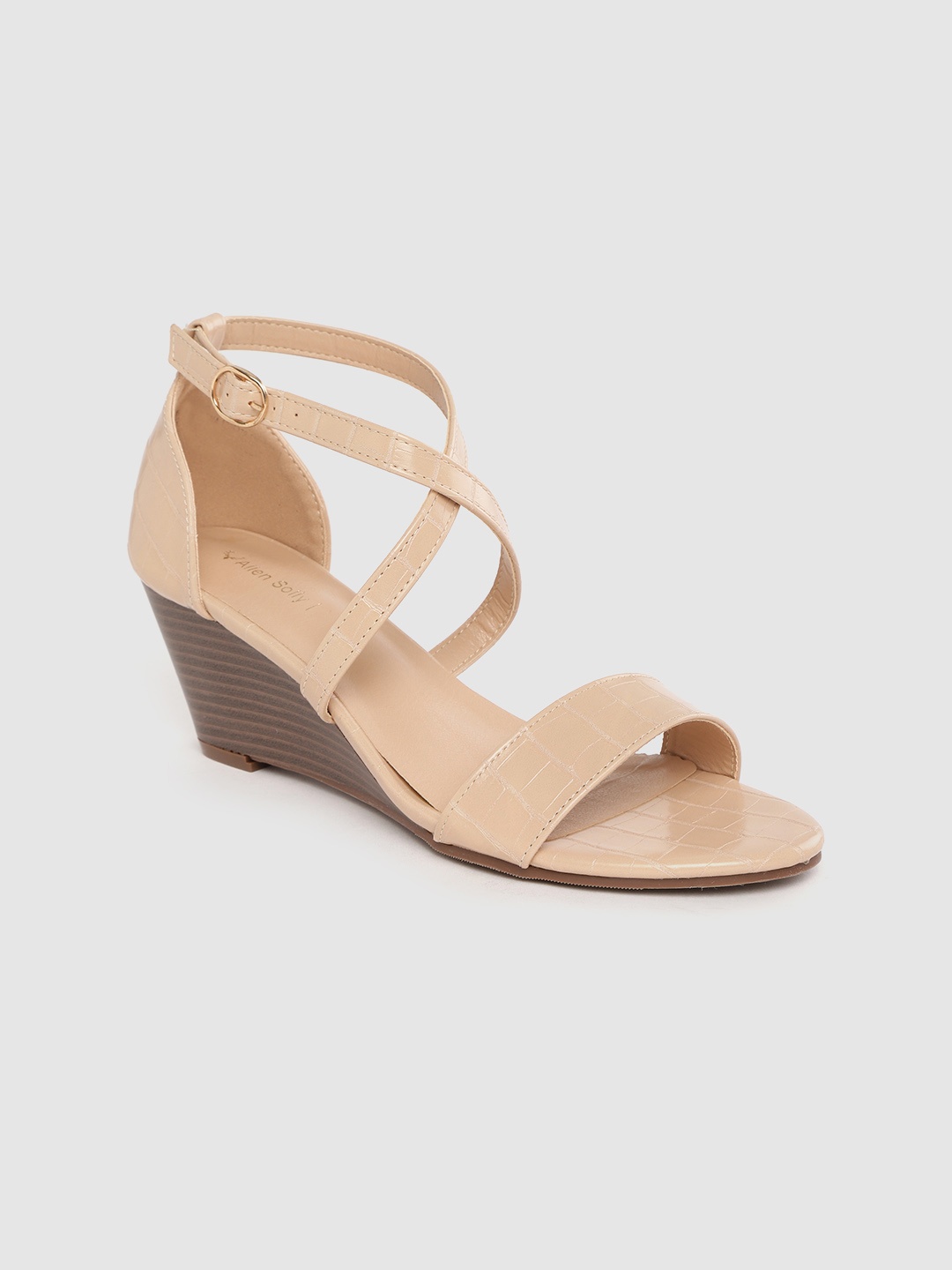 

Allen Solly Women Beige Croc Textured Mid-Top Wedges with Criss-Cross Detail