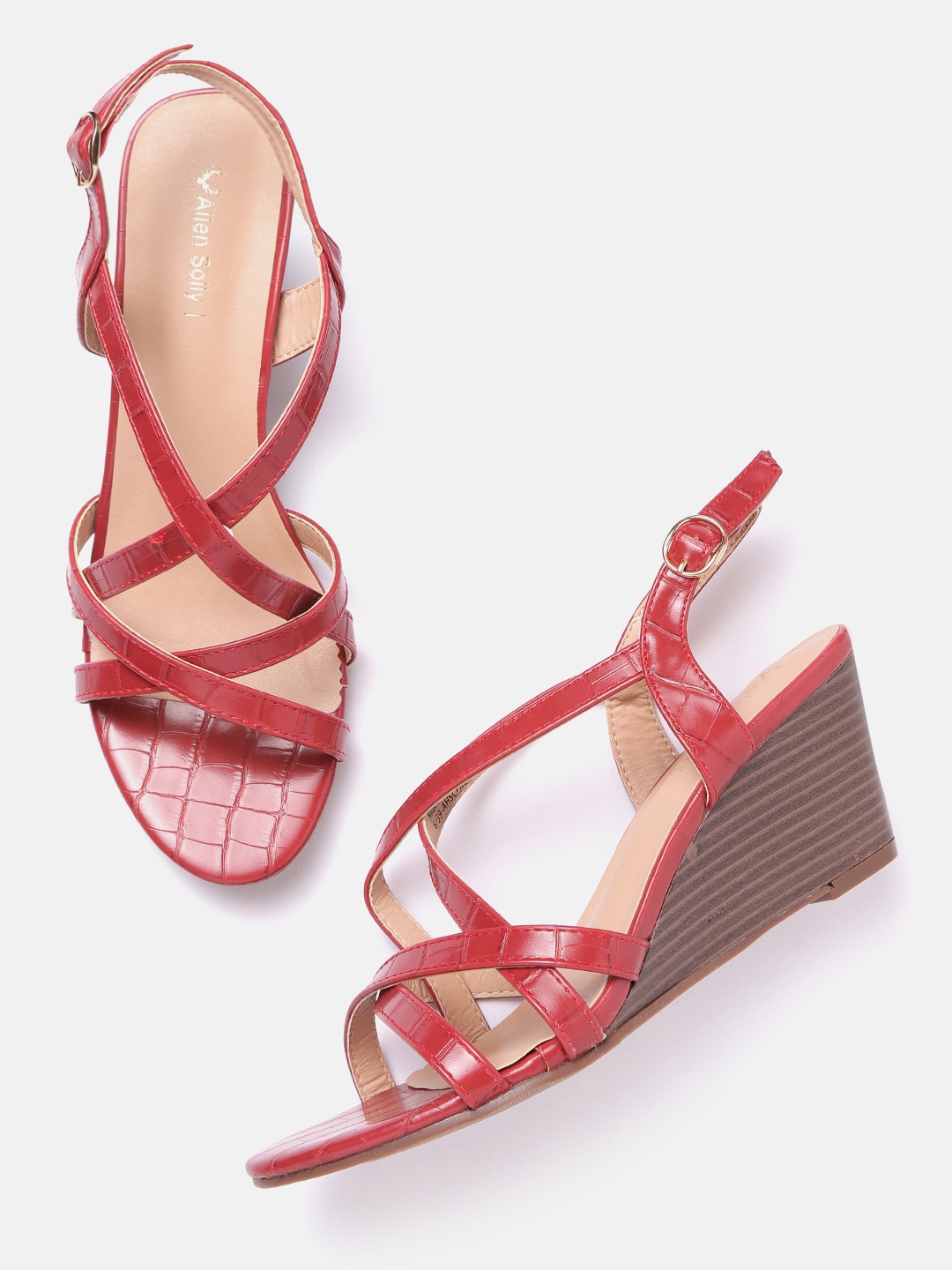 

Allen Solly Women Red Croc Textured Strappy Wedges