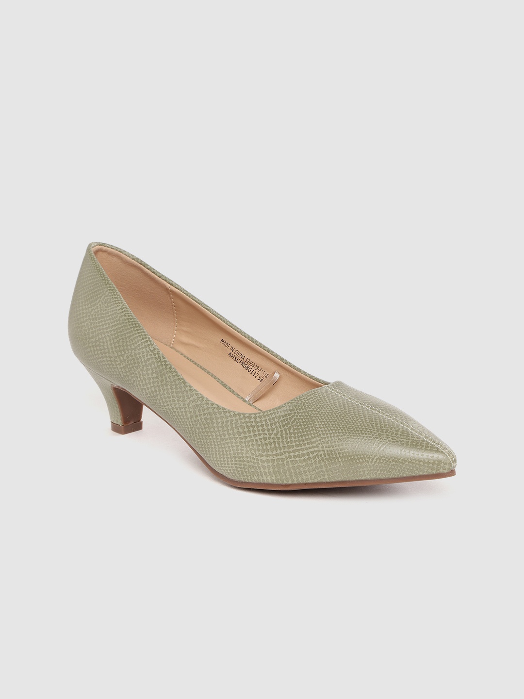 

Allen Solly Women Olive Green Snakeskin Textured Pumps