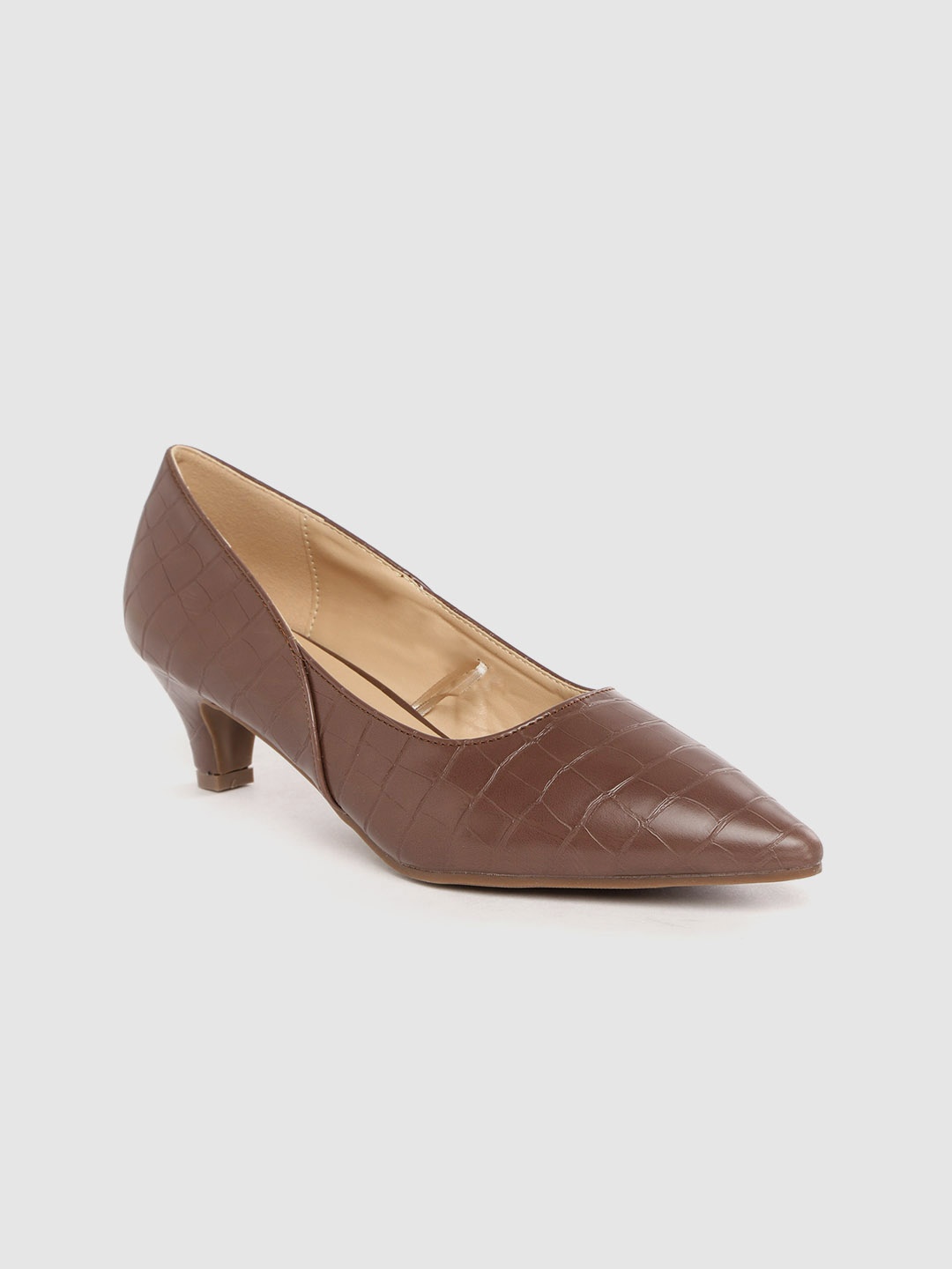

Allen Solly Brown Croc Textured Kitten Heeled Pumps