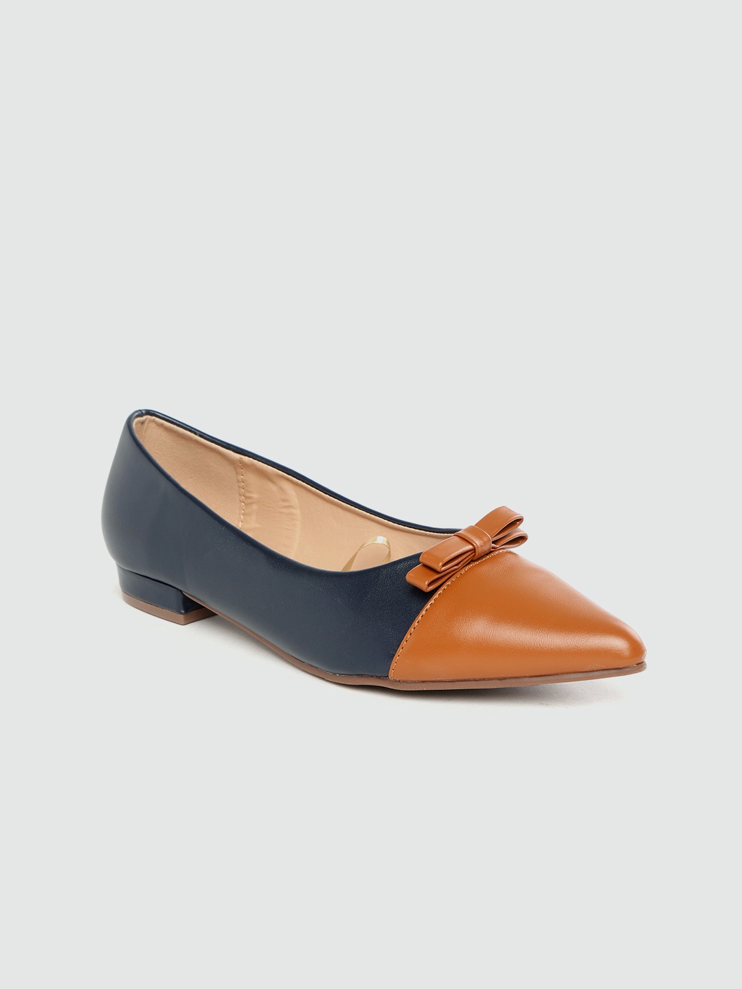 

Allen Solly Women Navy Blue & Brown Colourblocked Ballerinas with Bow Detail