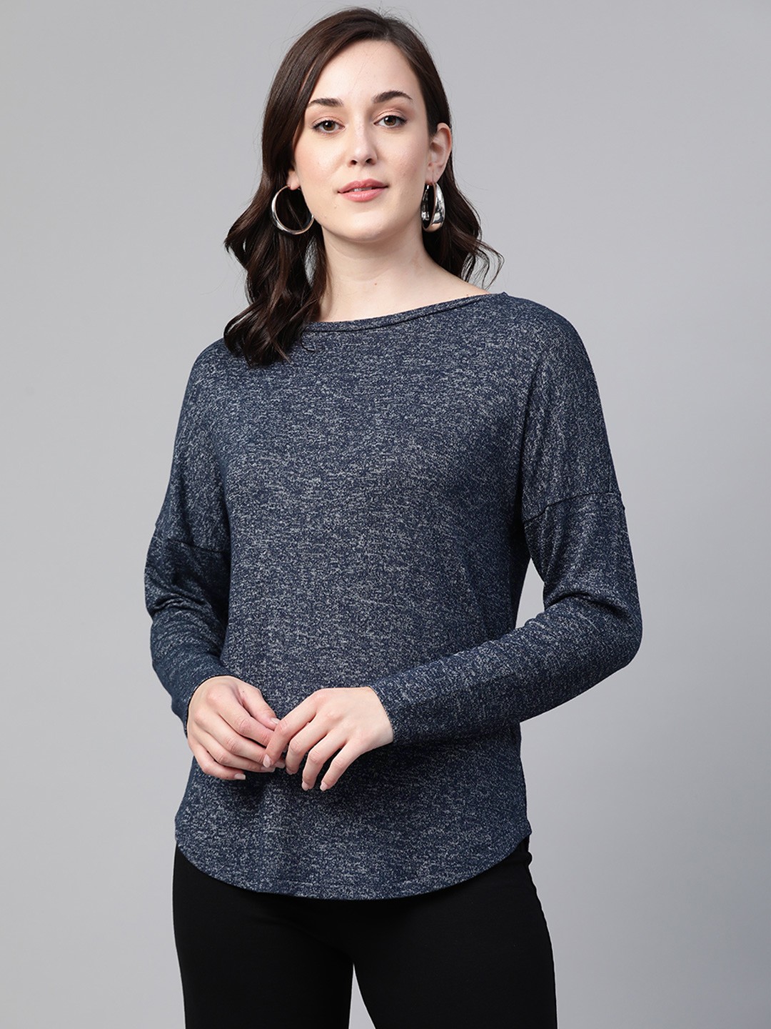 

Marks & Spencer Women Navy Blue Self Design Round Neck T-shirt