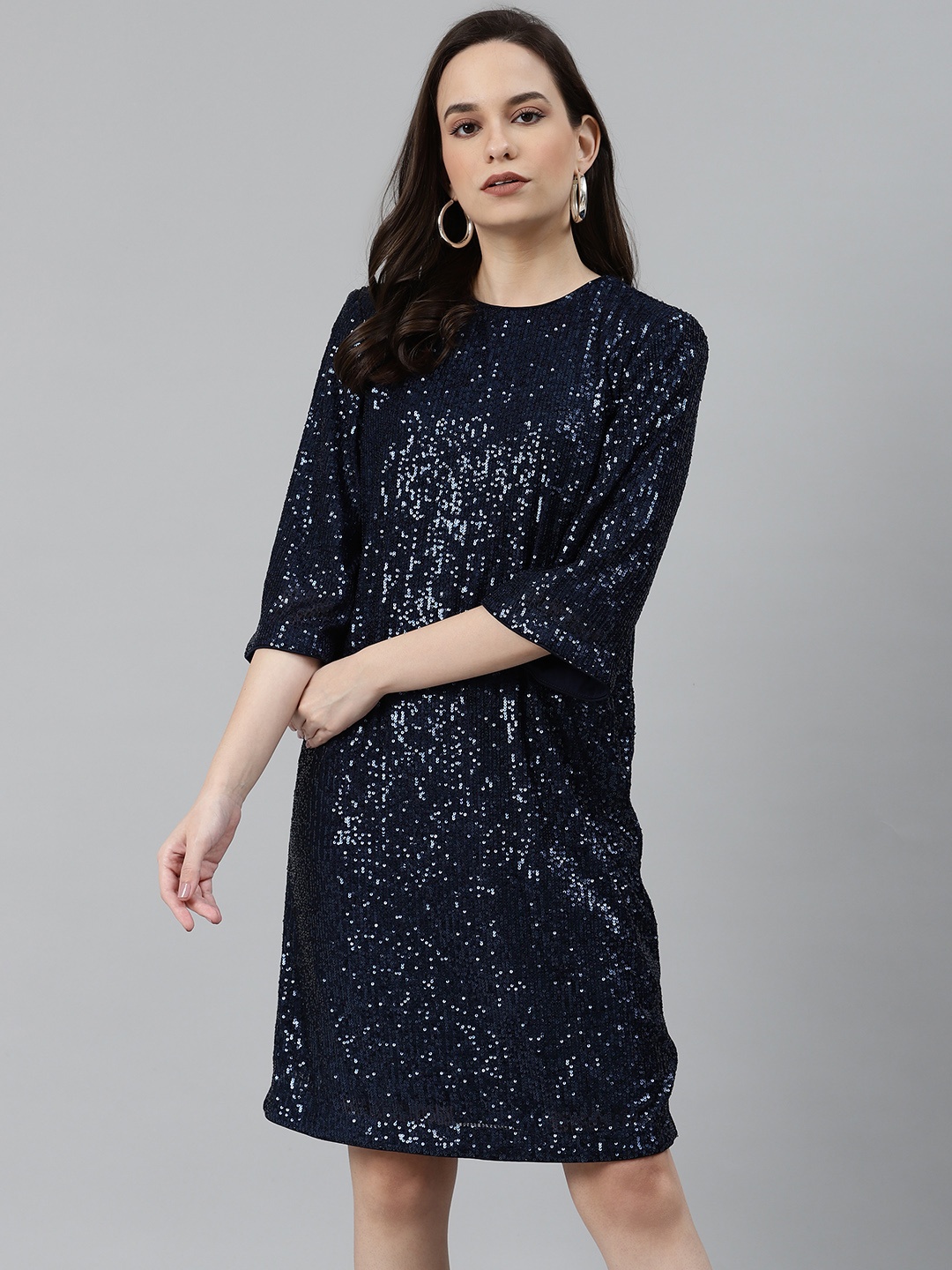 

Marks & Spencer Women Navy Blue Embellished A-Line Dress