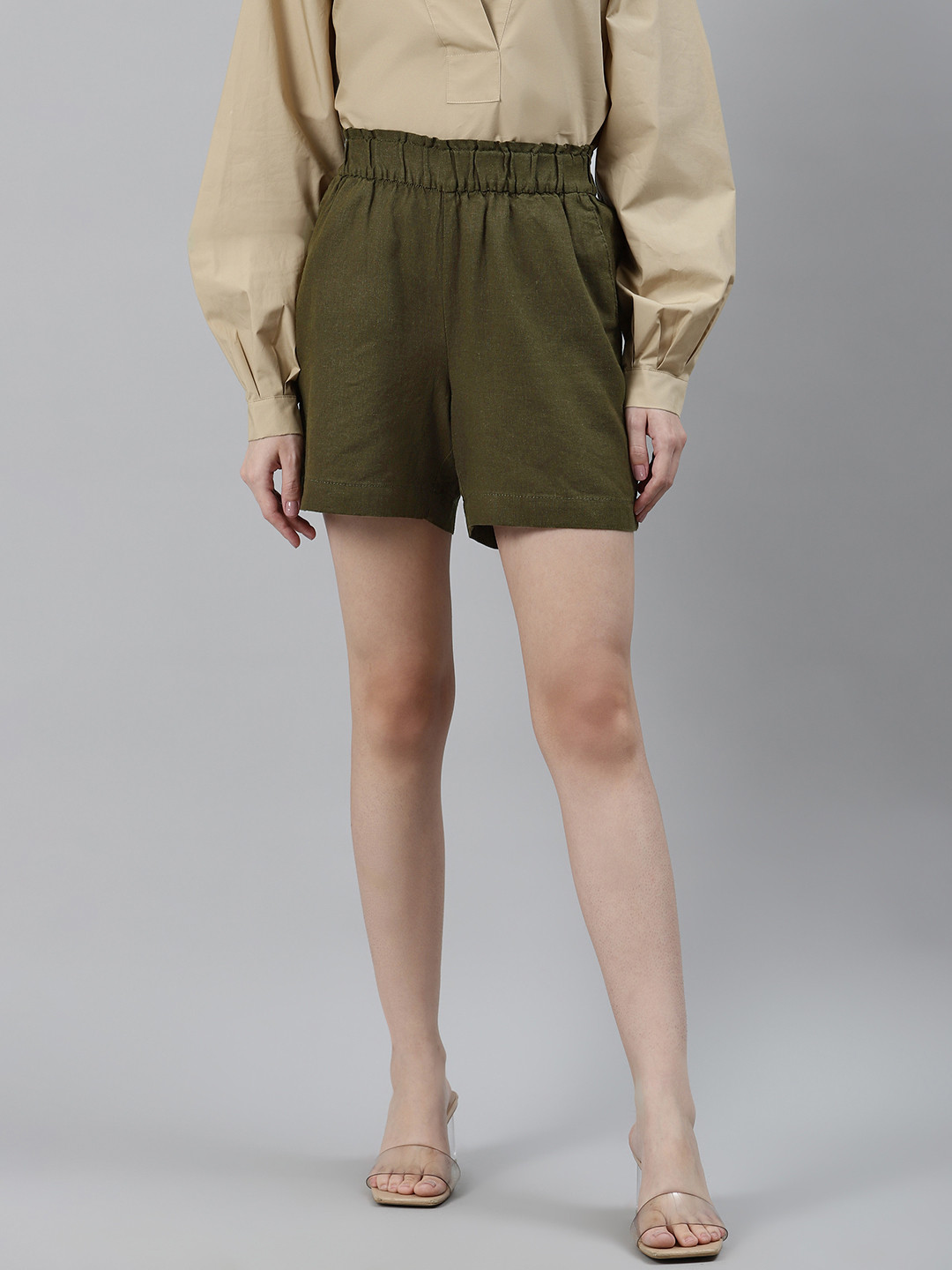 

Marks & Spencer Women Olive Green Solid Shorts