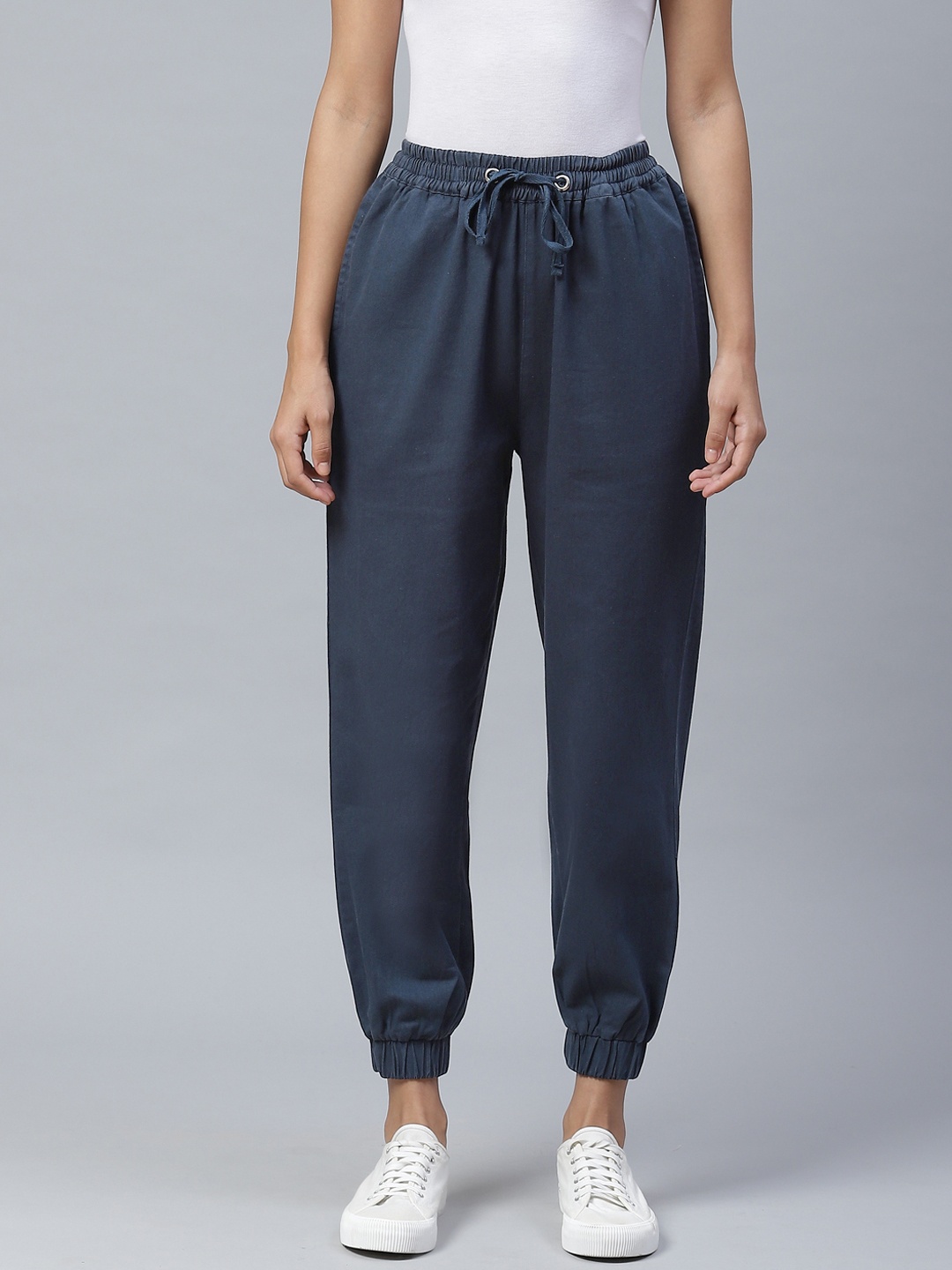 

plusS Women Navy Blue Straight Fit Solid Joggers