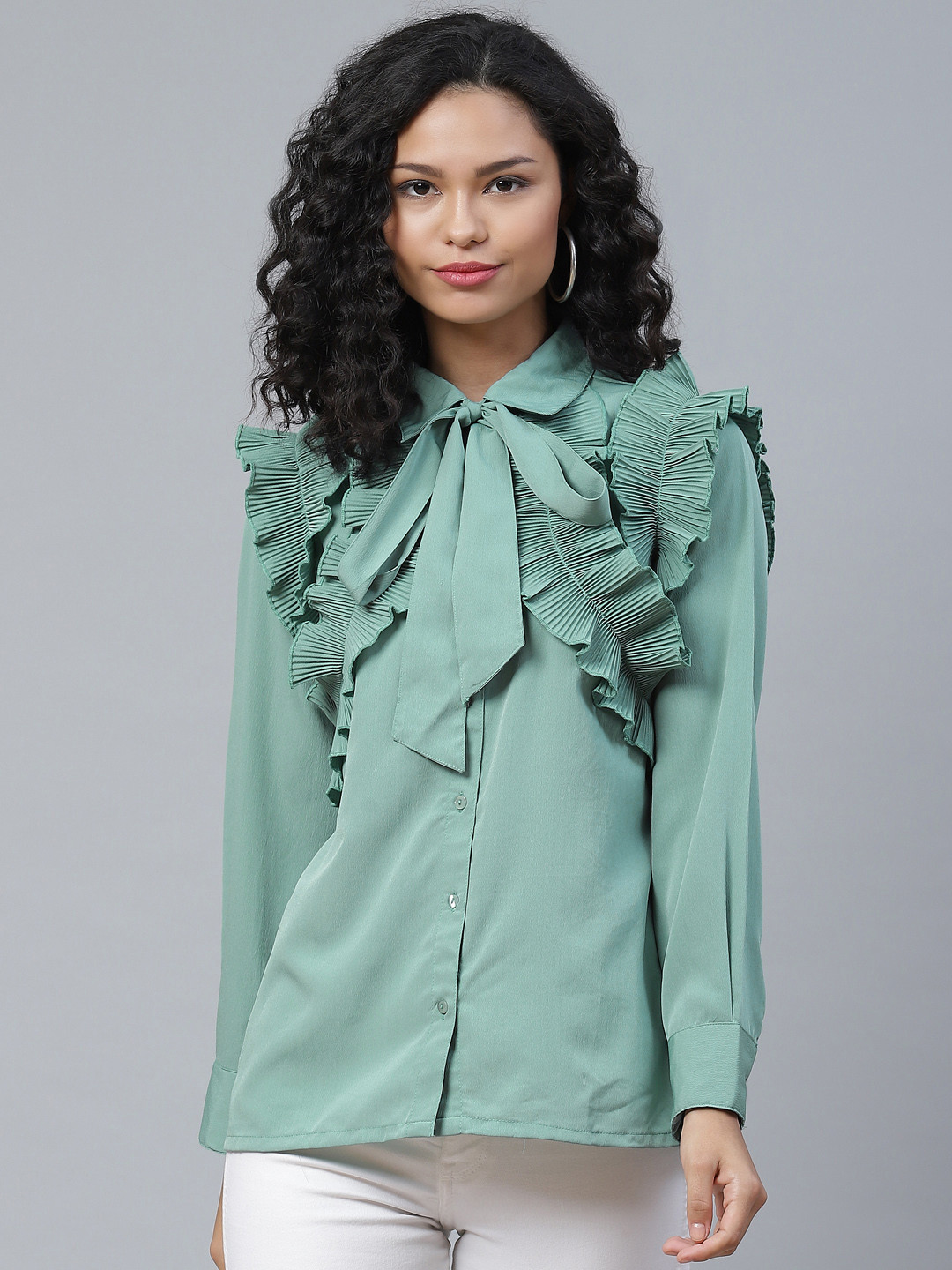 

plusS Gorgeous Green Ruffle Shirt Style Victorian Top