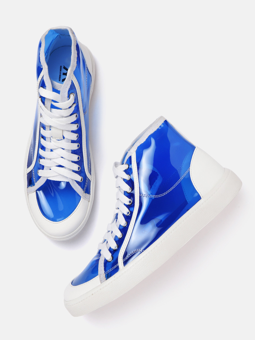 

Kook N Keech Women Blue & White Solid Clear Mid-Top Sneakers