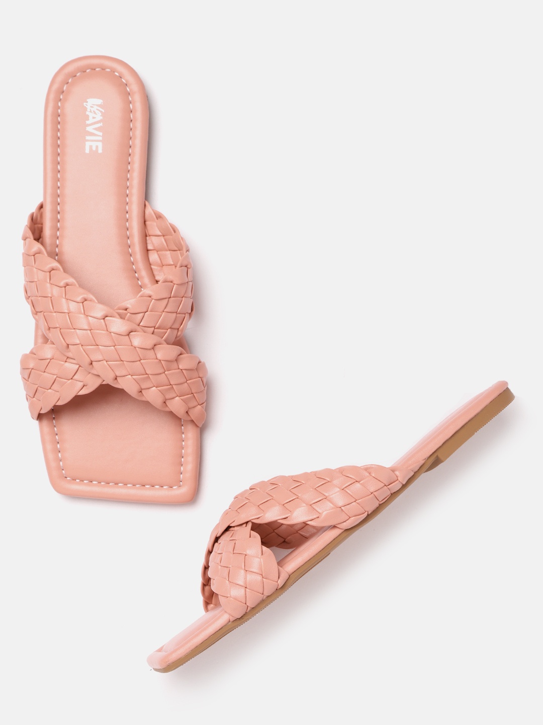 

Lavie Women Peach-Coloured Basketweave Open Toe Flats
