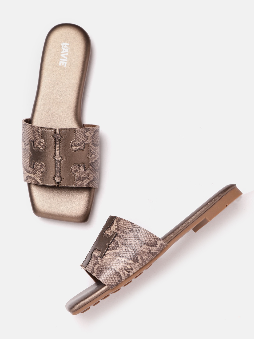 

Lavie Women Brown Snakeskin Print Open Toe Flats