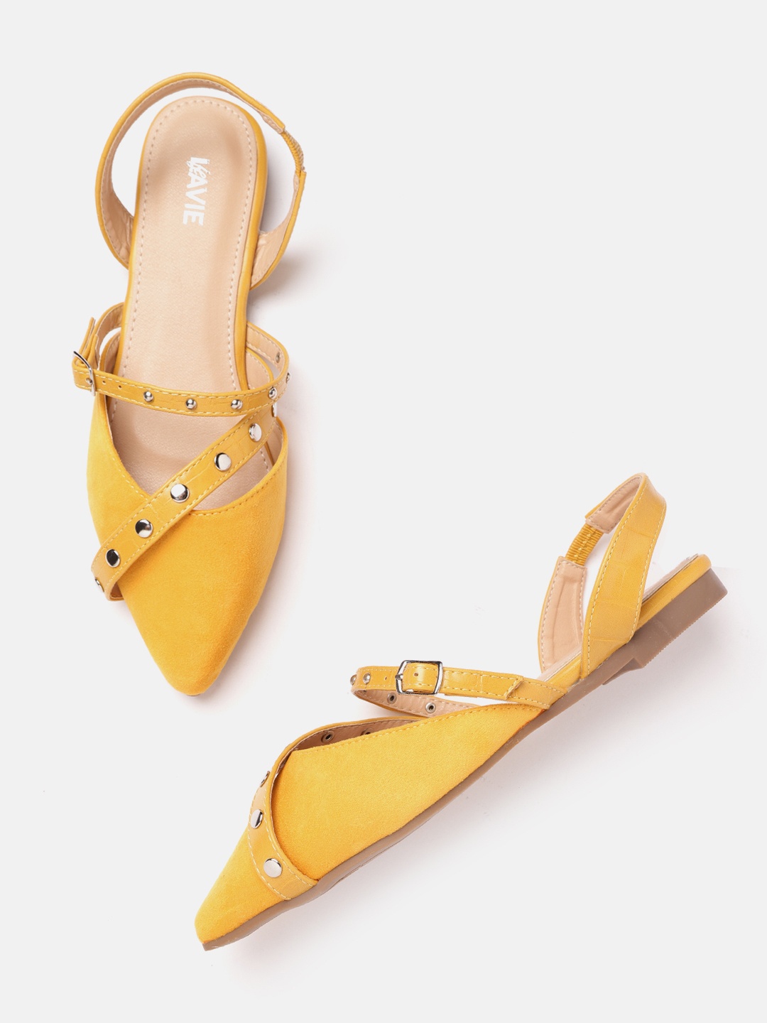 

Lavie Women Yellow Embellished Ballerinas with Buckle Detail