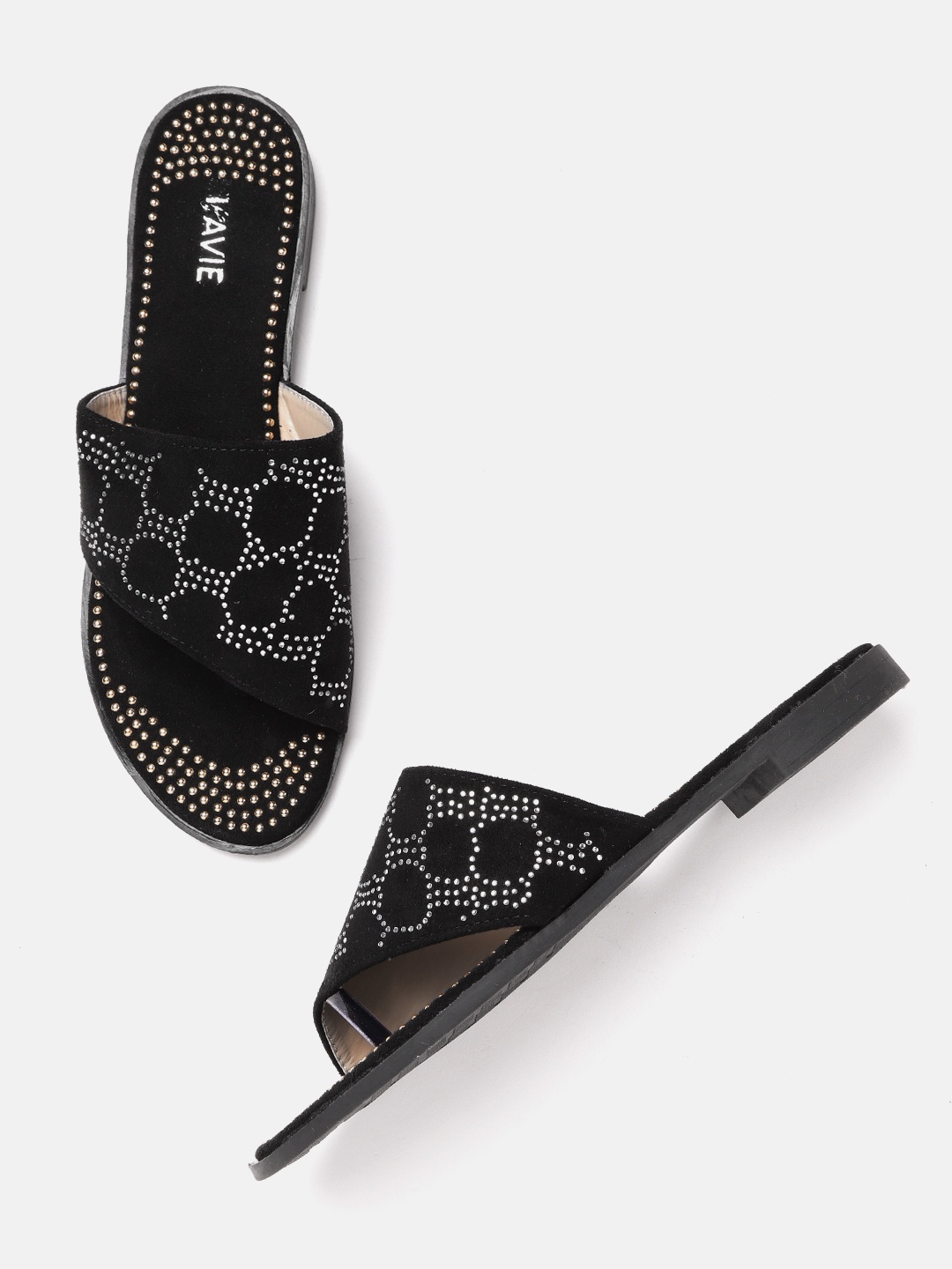 

Lavie Women Black Embellished Open Toe Flats