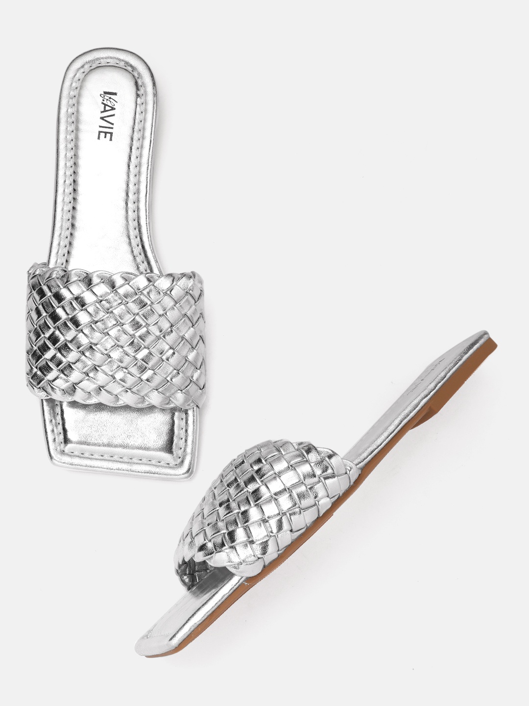 

Lavie Women Silver-Toned Basketweave Open Toe Flats