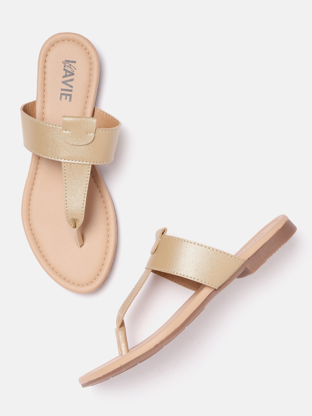 

Lavie Women Muted Gold Solid T-Strap Flats