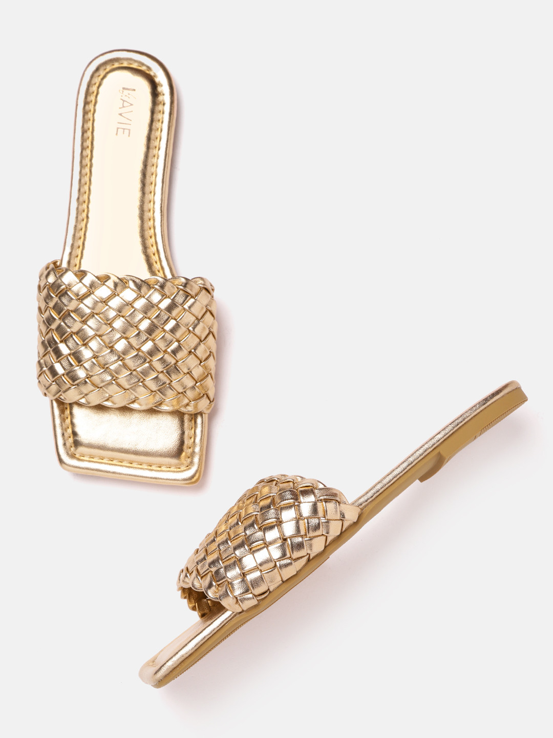 

Lavie Women Rose Gold-Toned Basketweave Open Toe Flats