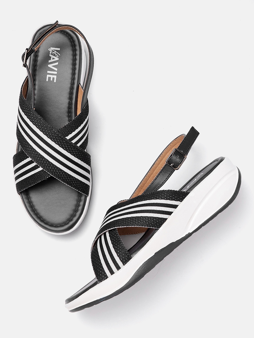 

Lavie Women Black & White Striped Comfort Heels