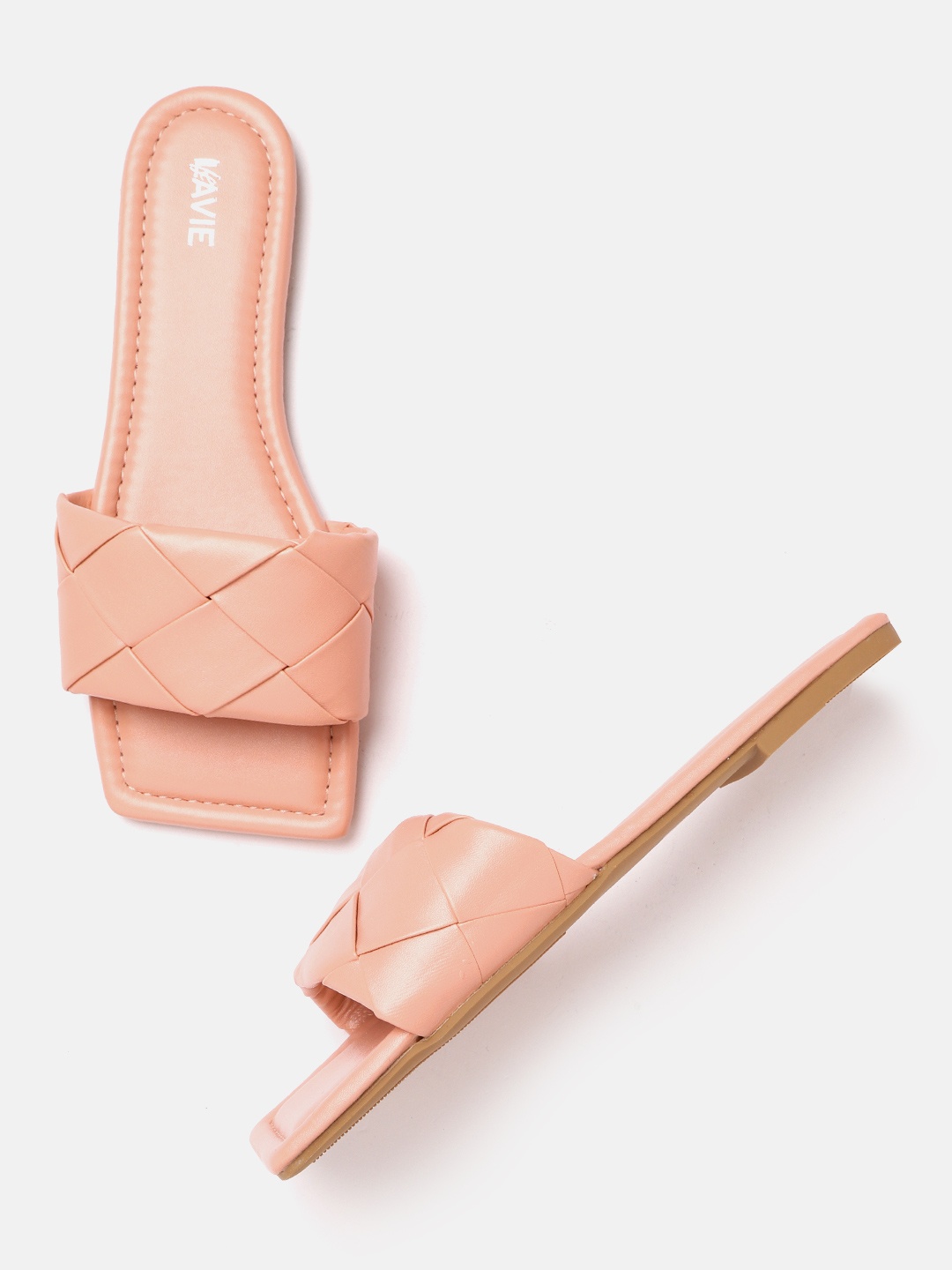

Lavie Women Peach-Coloured Basketweave Open Toe Flats