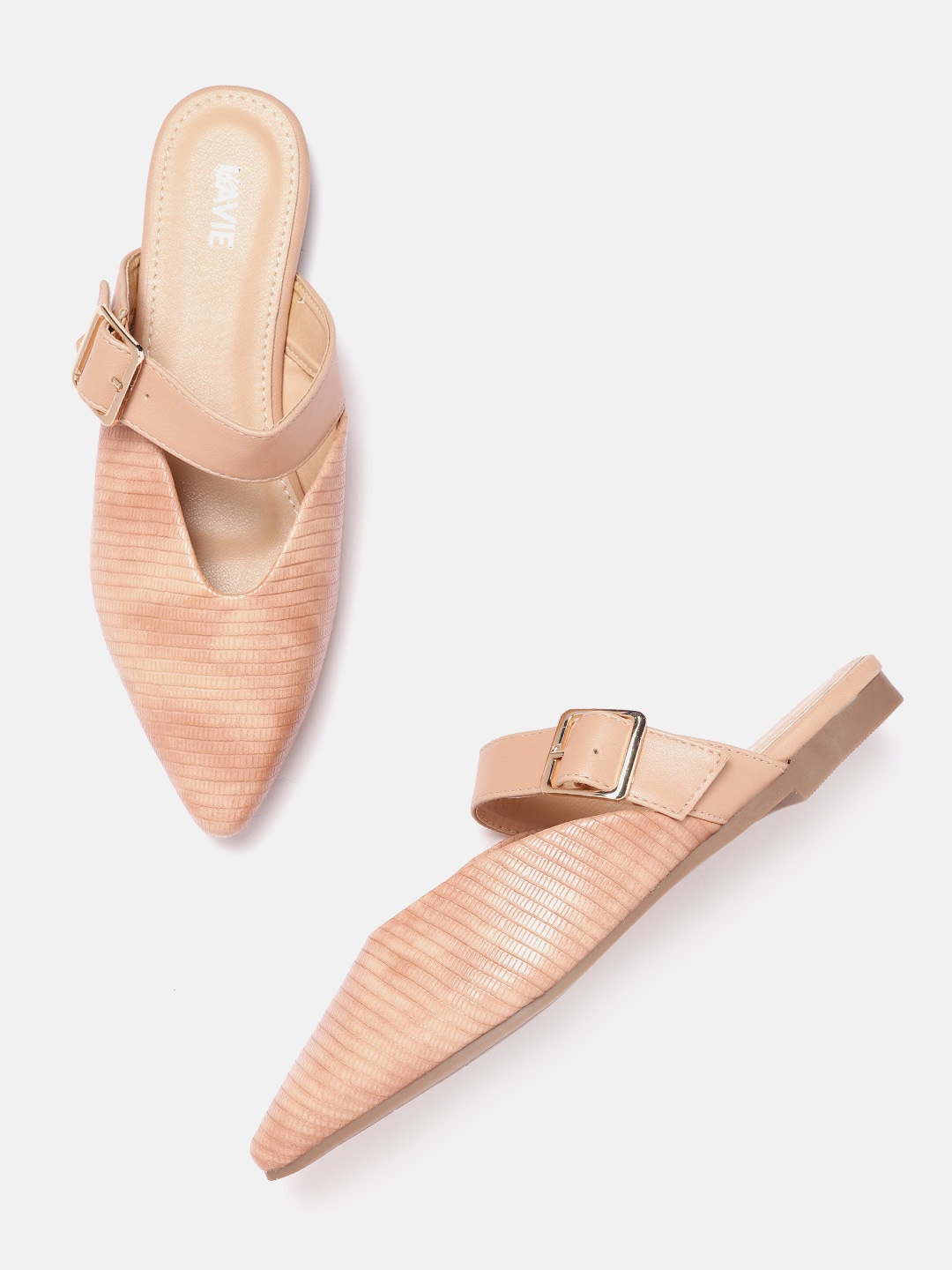 

Lavie Women Beige Reptile Textured Mules with Buckles