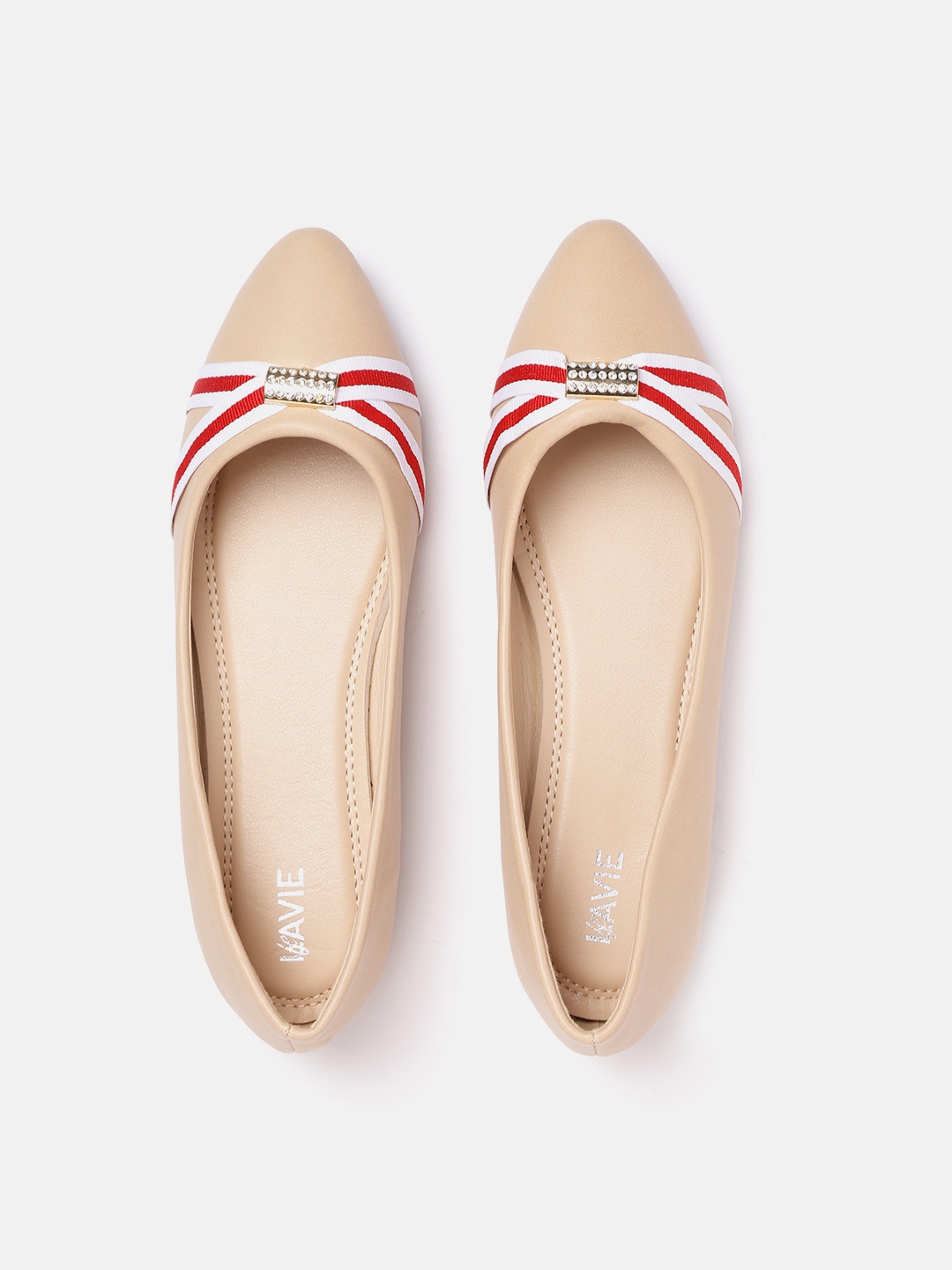 

Lavie Women Nude-Coloured Striped & Embellished Detail Ballerinas