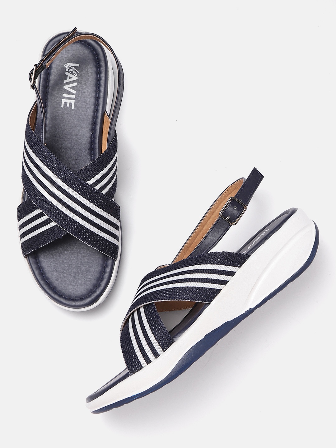 

Lavie Women Navy Blue & White Striped Comfort Heels