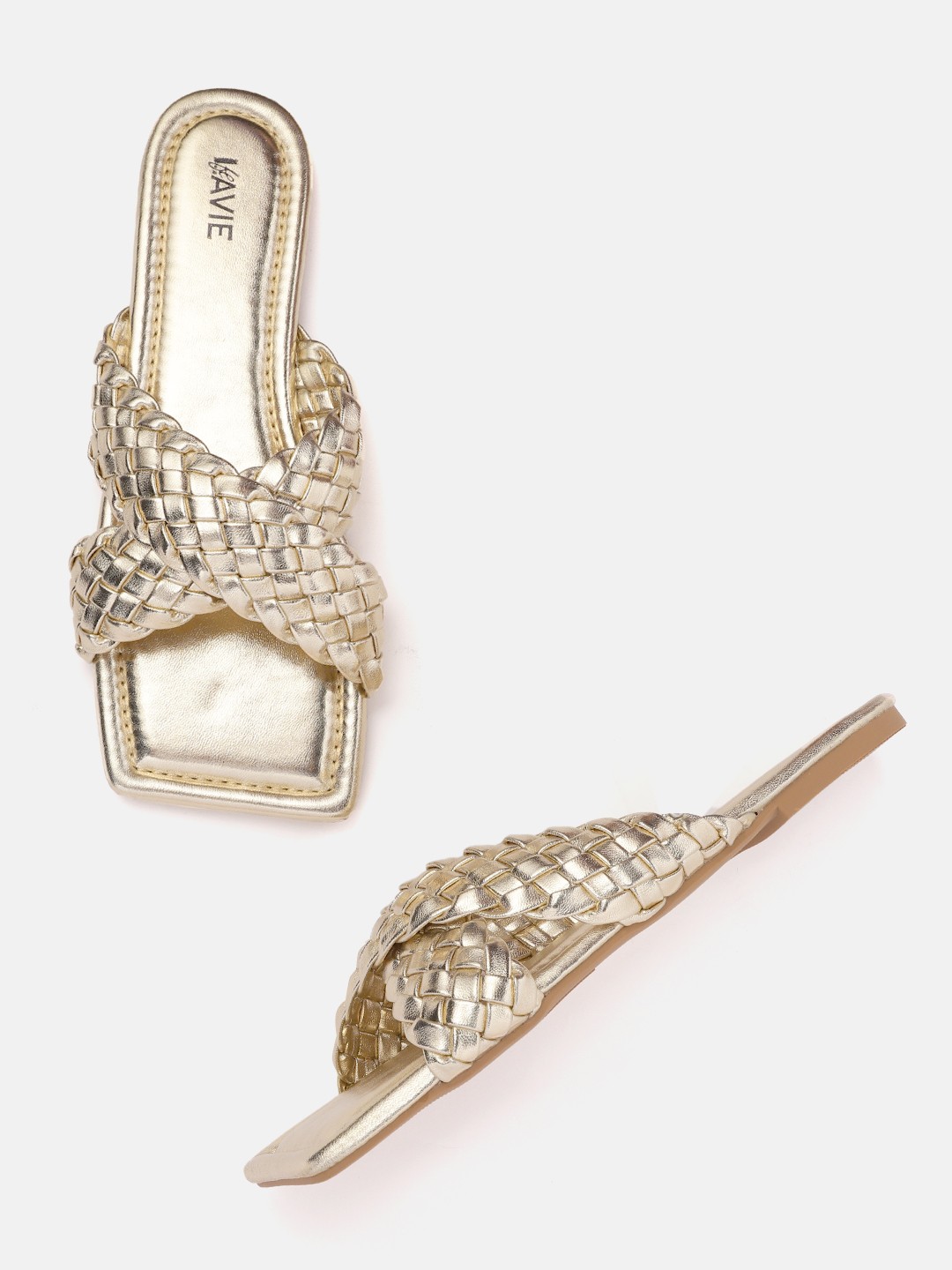 

Lavie Women Gold-Toned Basketweave Open Toe Flats
