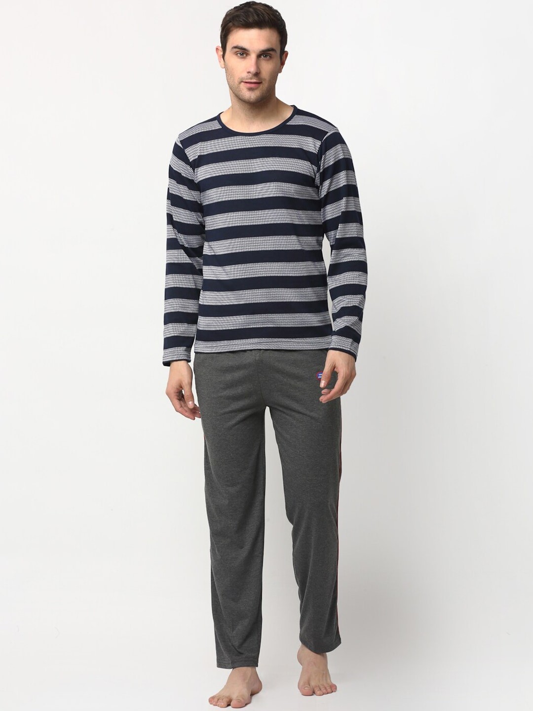 

VIMAL JONNEY Men Blue & Grey Striped Night Suit