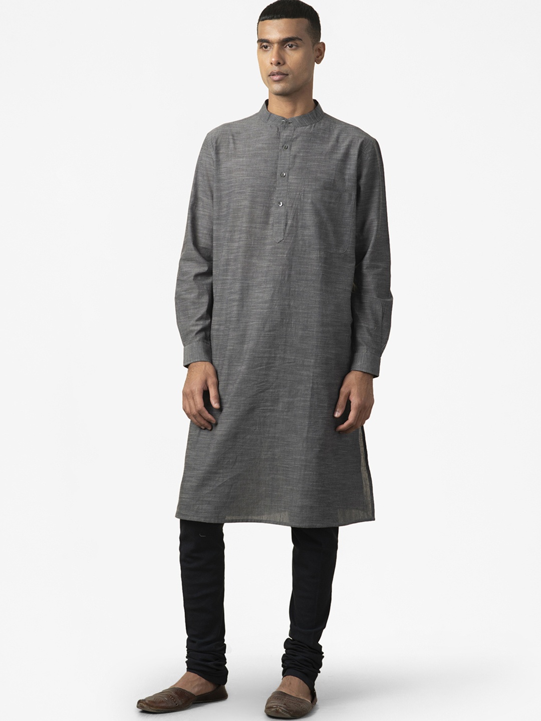 

Fabindia Men Charcoal Grey Solid Pure Cotton Comfort Fit Solid Kurta