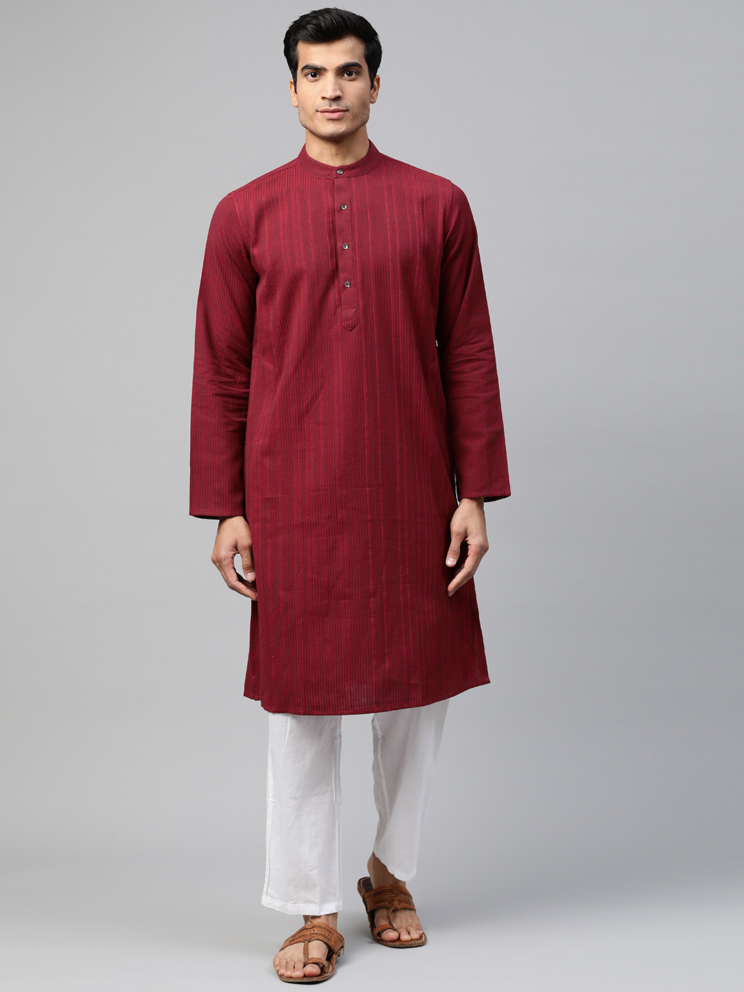 

Fabindia Men Maroon Pure Cotton Striped Kurta