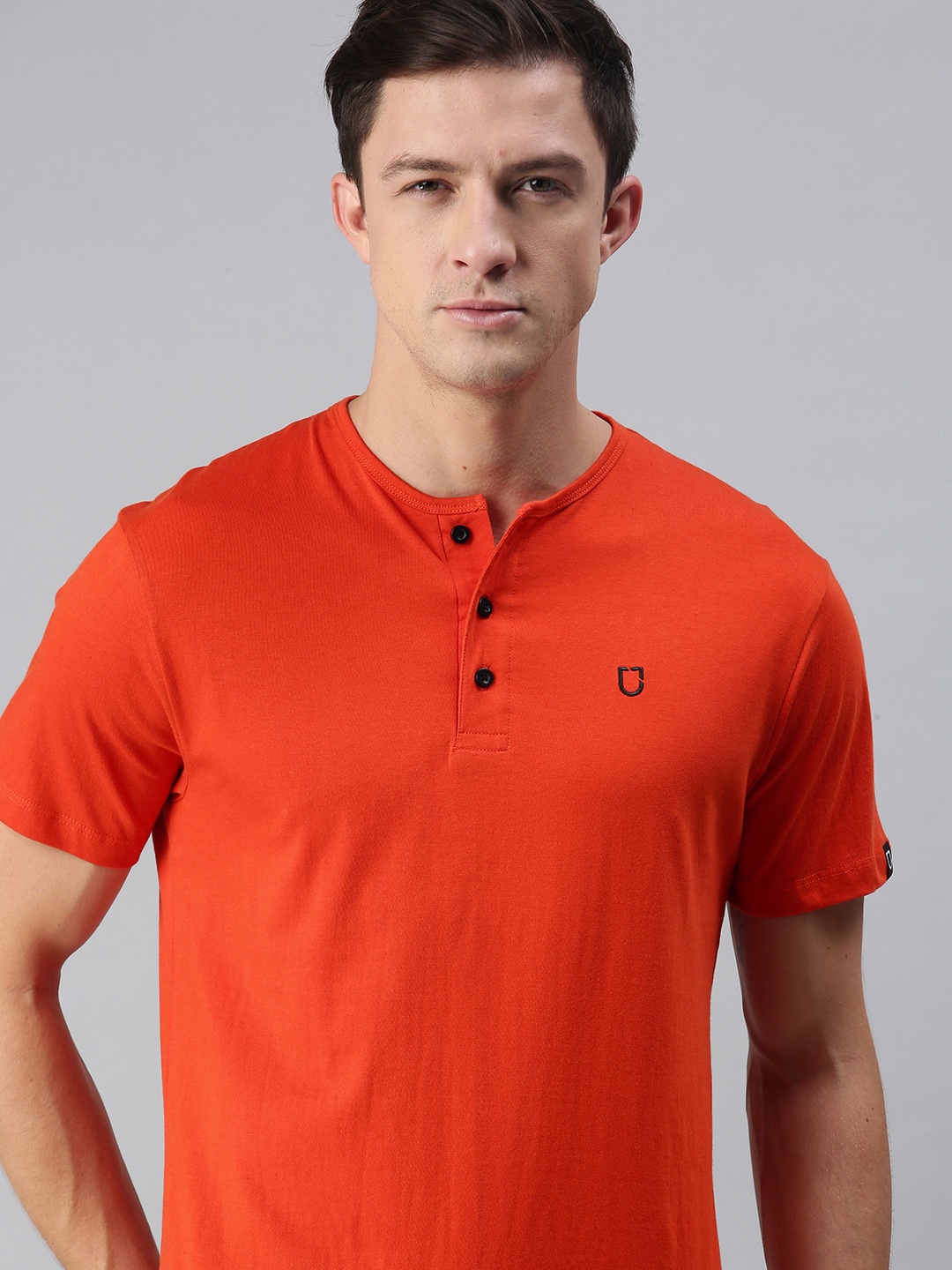 

Urbano Fashion Men Orange Henley Neck Pure Cotton Slim Fit Pure Cotton T-shirt