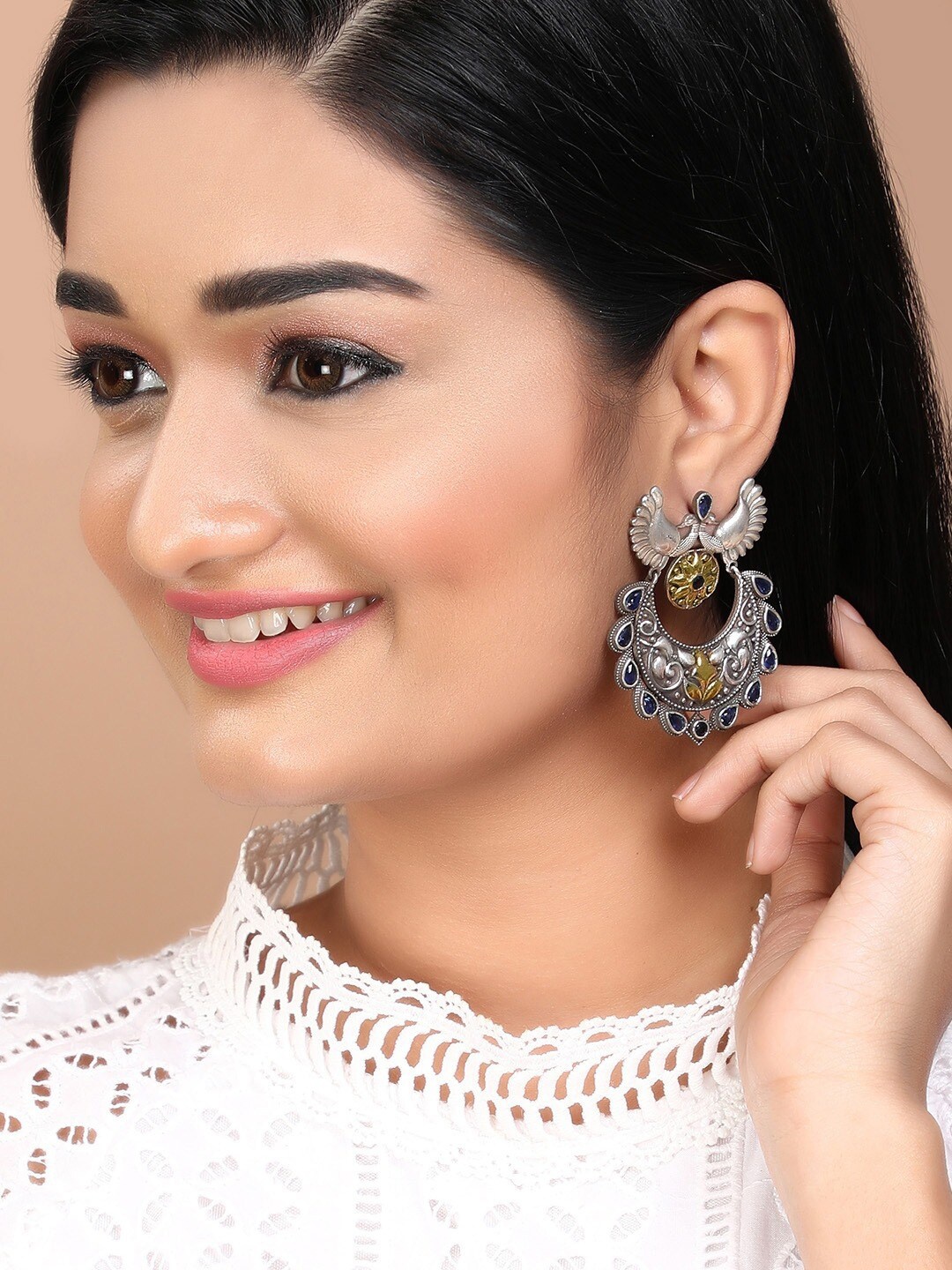 

Rubans Silver-Toned Peacock Shaped Chandbalis
