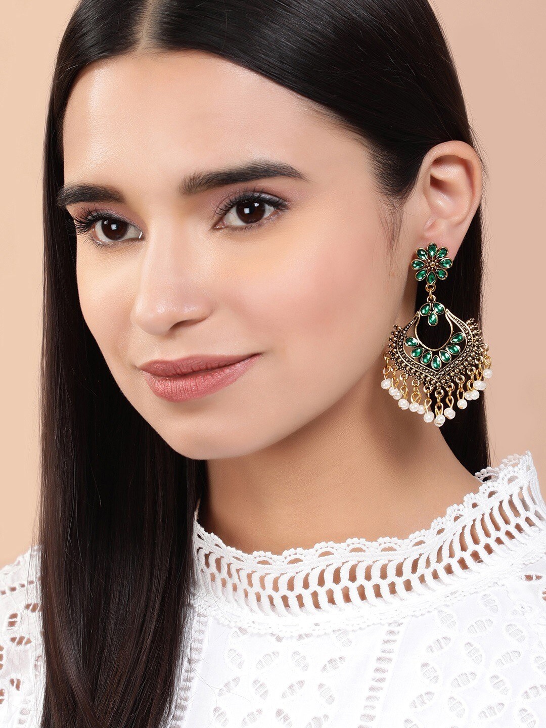 

Rubans Gold-Toned Ethnic Style Beaded Drop Earrings