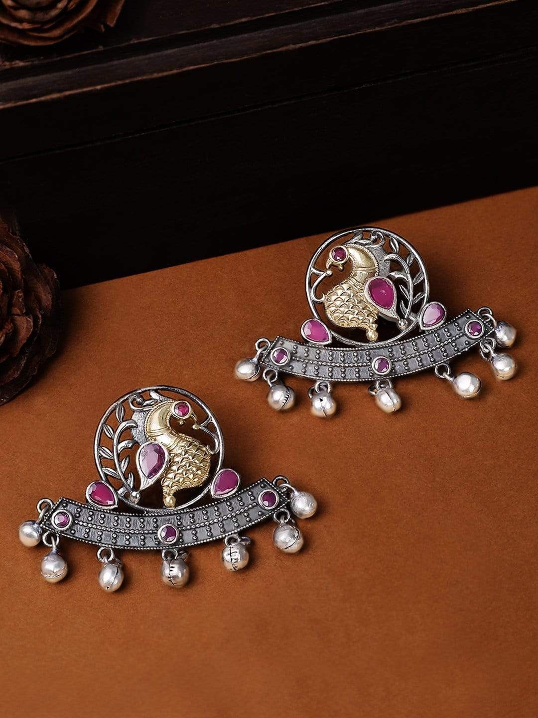 

Rubans Silver-Toned Peacock Shaped Studs