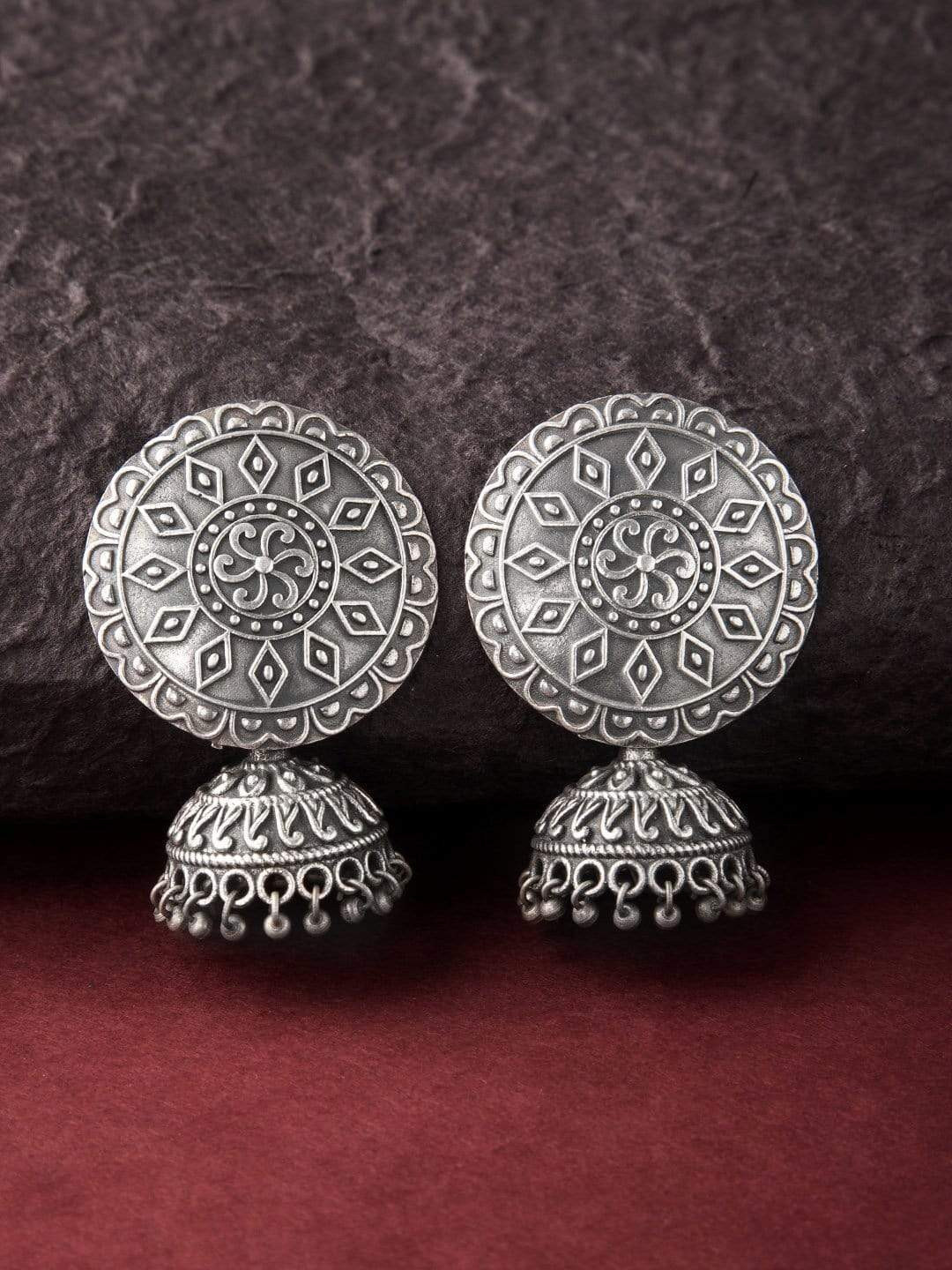 

Rubans Silver-Toned Contemporary Jhumkas