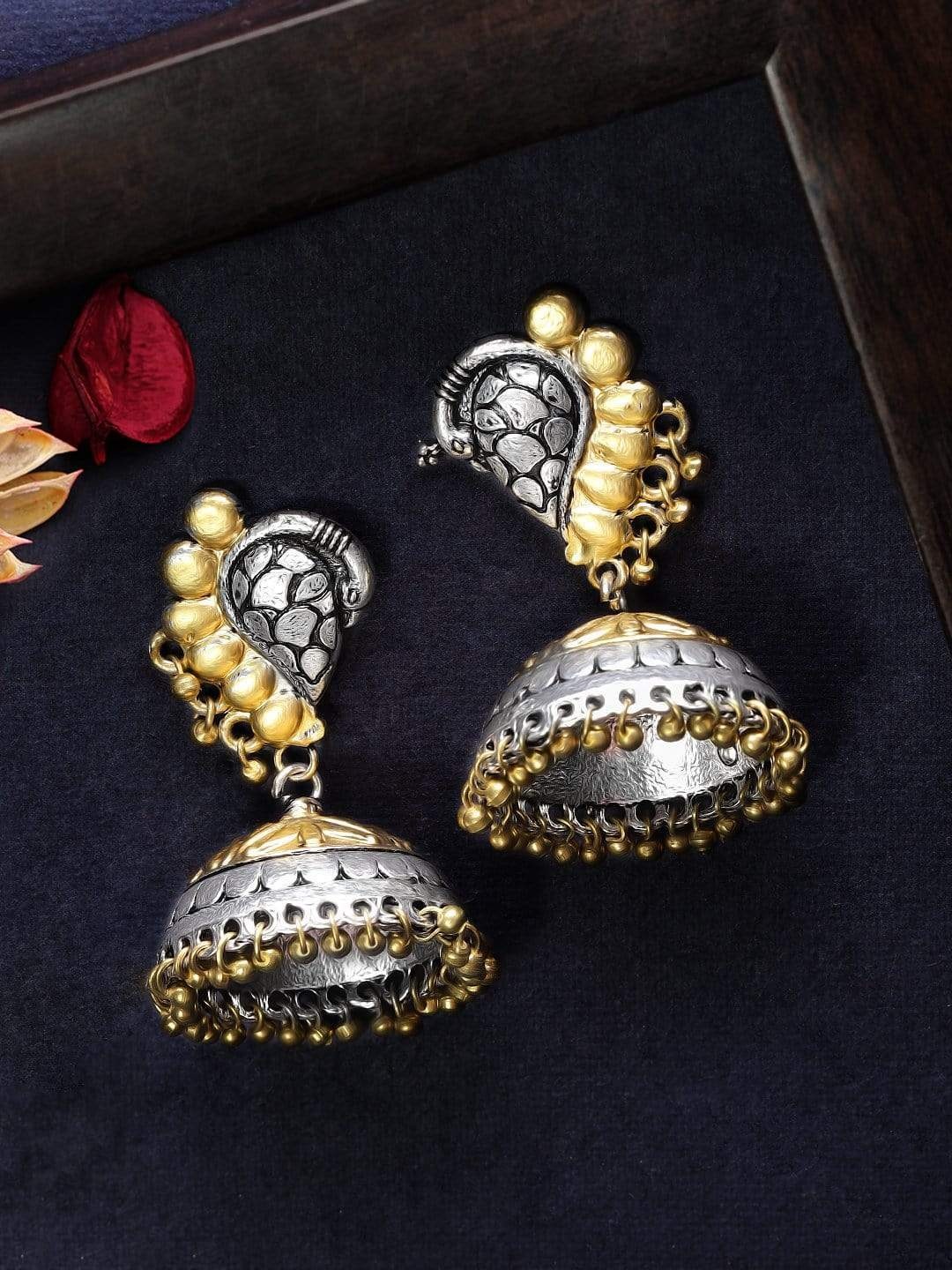 

Rubans Gold-Toned & Silver-Toned Dome Shaped Jhumkas