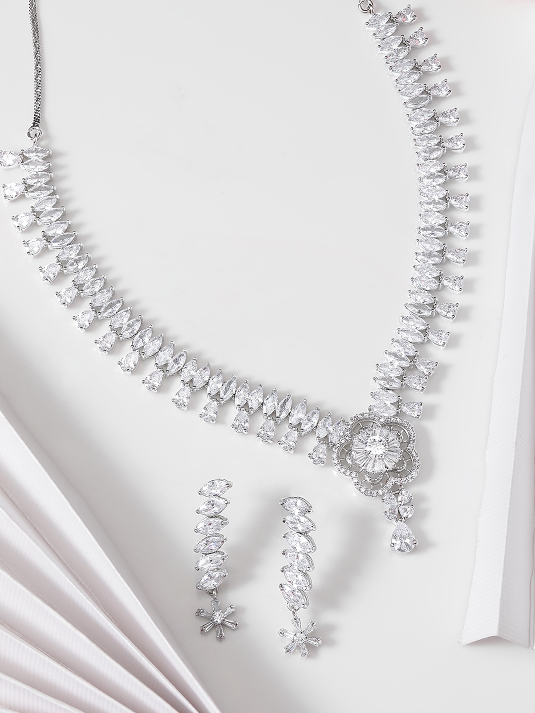 

Rubans Silver-Plated White CZ Studded Handcrafted Jewellery Set