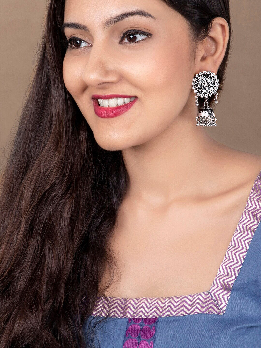

Rubans Silver-Toned Handcrafted Dome Shaped Jhumkas